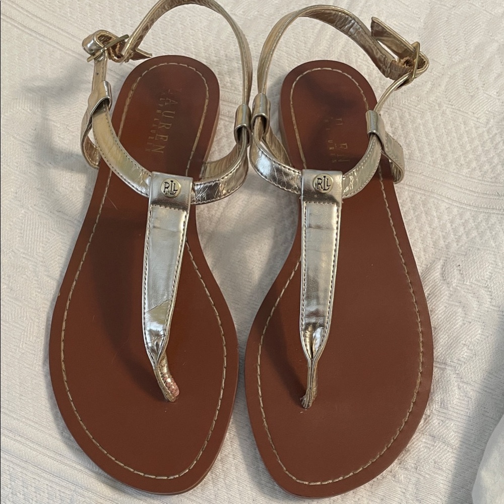 Ralph Lauren Women's Gold T-Strap Sandals